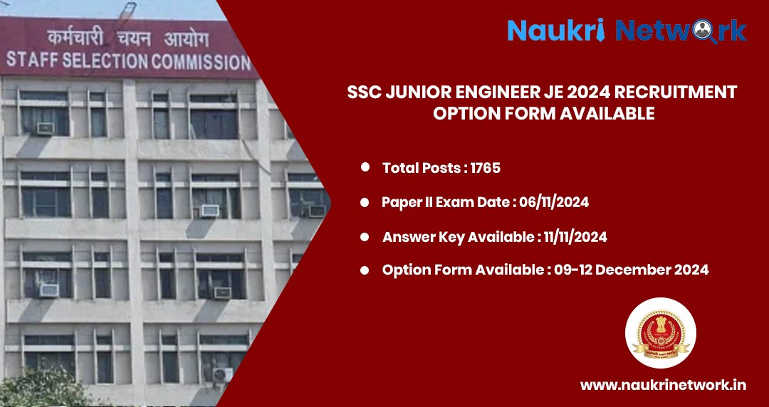 SSC Junior Engineer JE 2024 Recruitment Option Form Available