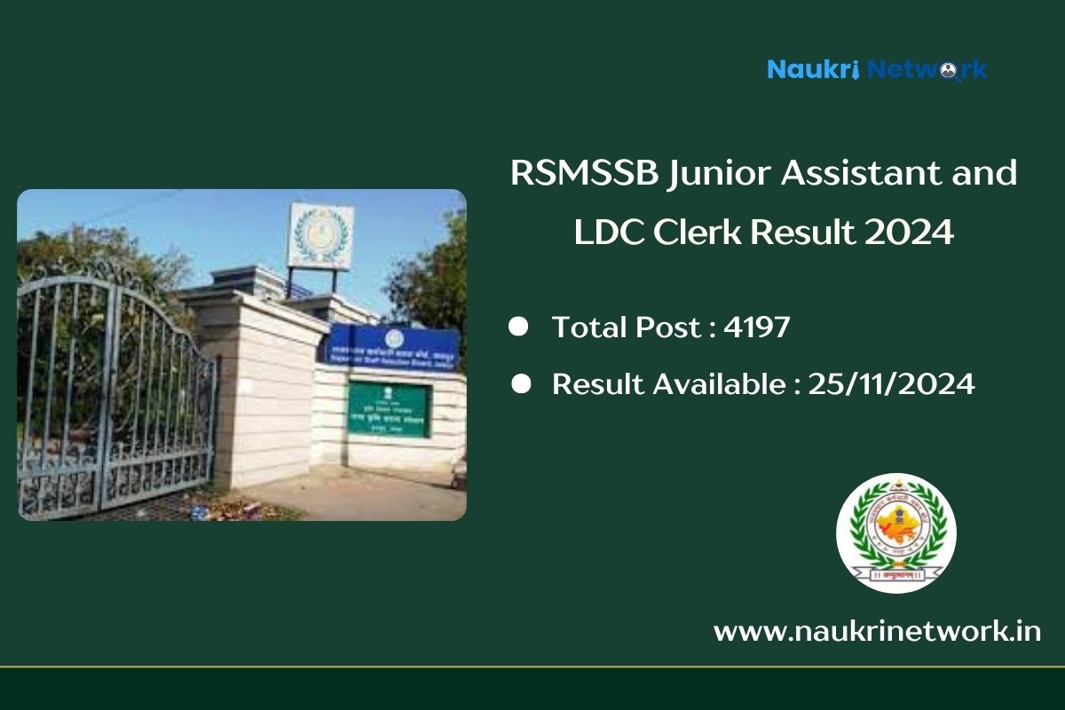 RSMSSB Junior Assistant and LDC Clerk Result 2024