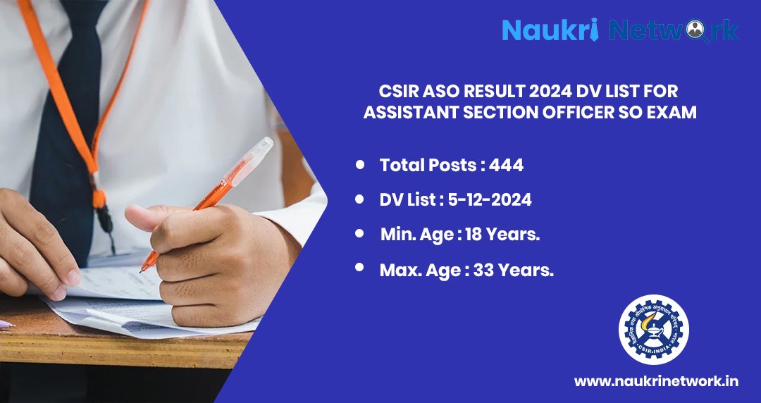 CSIR ASO Result 2024 DV List for Assistant Section Officer SO Exam