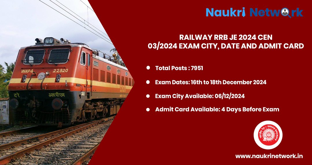 Railway RRB JE 2024 CEN 03 2024 Exam City, Date and Admit Card