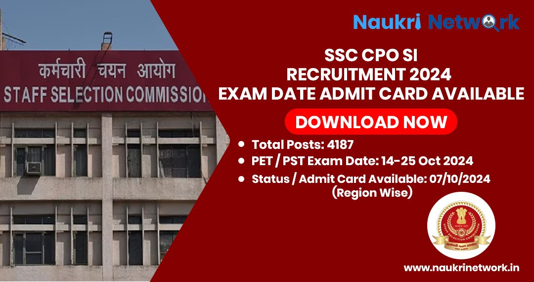 ssc cpo si recruitment 2024​ Exam Date Admit Card