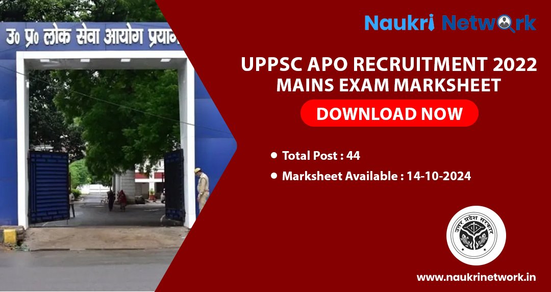 UPPSC APO Recruitment 2022 Mains Exam Marksheet 2024 Download Now