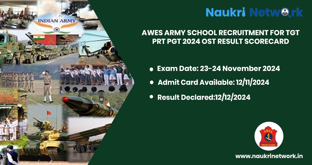 AWES Army School Recruitment for TGT PRT PGT 2024 OST Result Scorecard