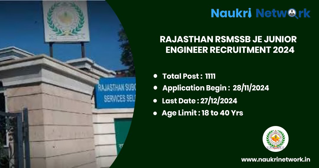 Rajasthan RSMSSB JE Junior Engineer Recruitment 2024